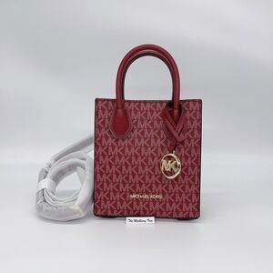 Michael Kors MK Extra Small Mercer Logo Leather Crossbody Mulberry Red Purse Bag